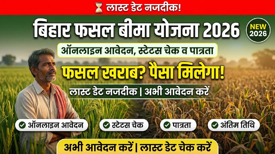 Bihar Fasal Bima Yojana 2026: फसल बीमा ऑनलाइन आवेदन, स्टेटस चेक, पात्रता और लास्ट डेट