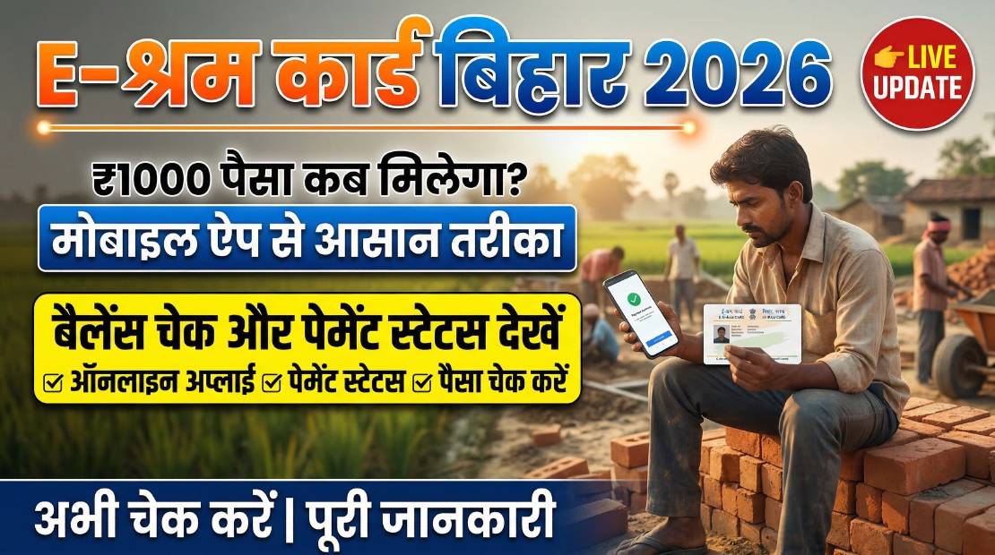E-Shram Card Bihar 2026: पैसा कब मिलेगा, बैलेंस चेक, ऑनलाइन अप्लाई और पेमेंट स्टेटस